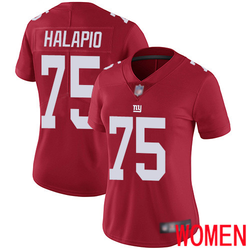 Women New York Giants #75 Jon Halapio Red Limited Red Inverted Legend Football NFL Jersey